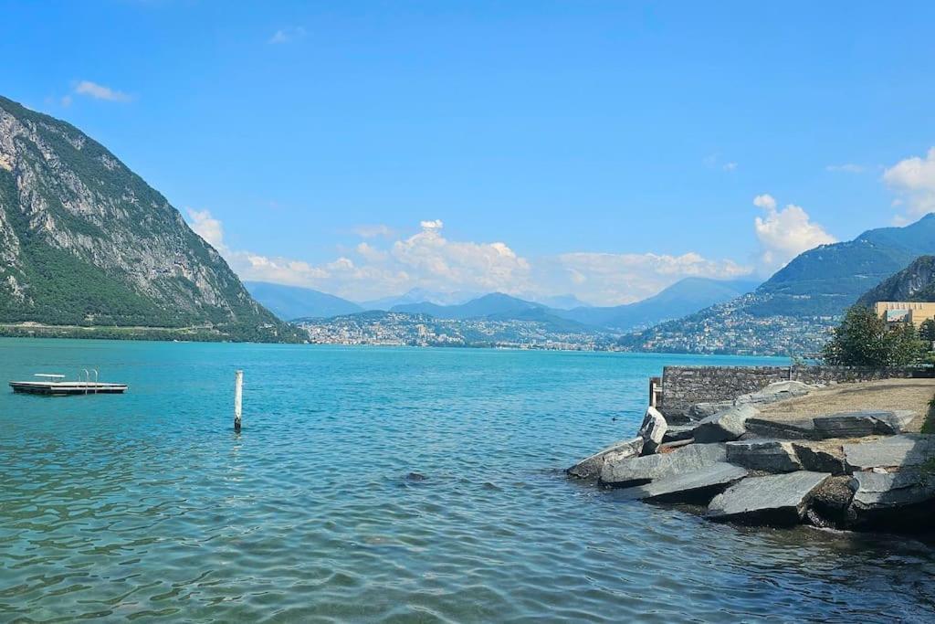 Idyllische Ferienwohnung In Bissone Bagian luar foto