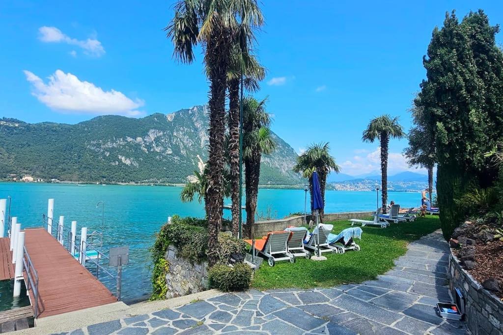 Idyllische Ferienwohnung In Bissone Bagian luar foto