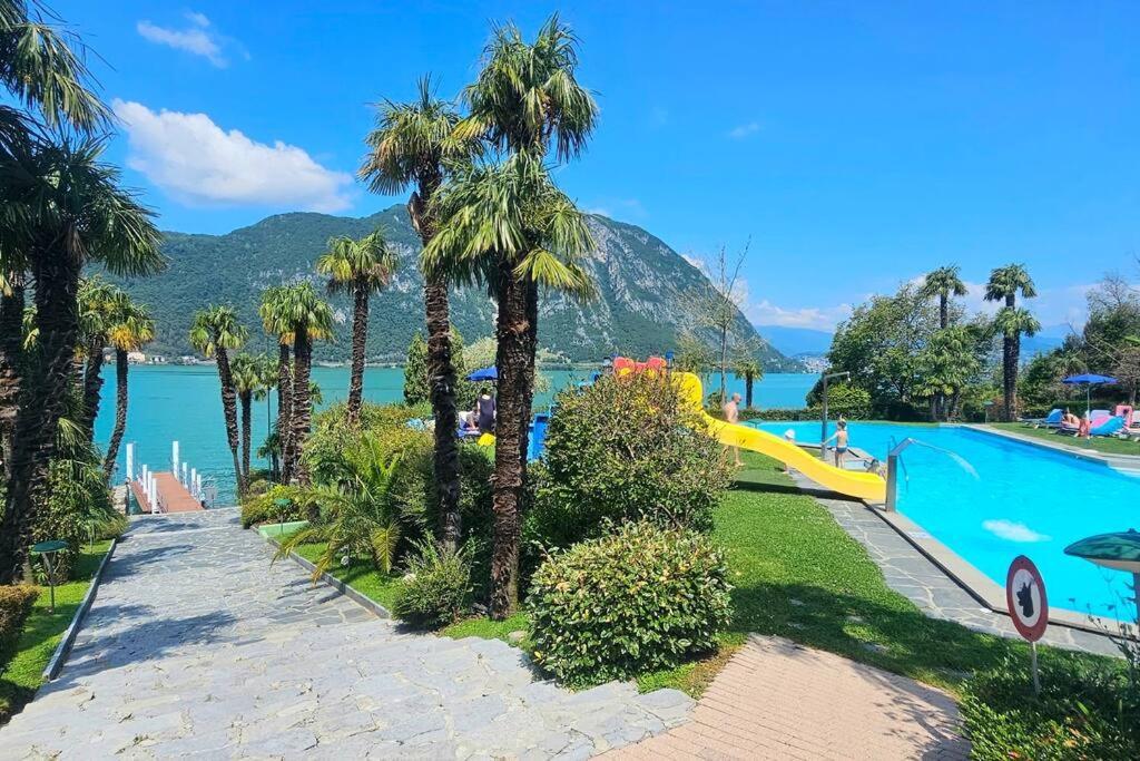 Idyllische Ferienwohnung In Bissone Bagian luar foto